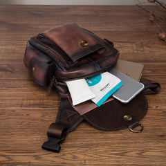 Coffee Leather Men Belt Pouch Vintage Drop Leg Bag Biker Purse Side Belt Bag for Men - iwalletsmen