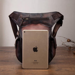 Coffee Leather Men Belt Pouch Vintage Drop Leg Bag Biker Purse Side Belt Bag for Men - iwalletsmen