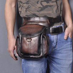 Coffee Leather Men Belt Pouch Vintage Drop Leg Bag Biker Purse Side Belt Bag for Men - iwalletsmen