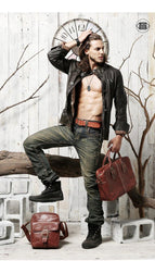Brown Leather Mens Small Vertical Side Bag Messenger Bags Brown Casual Bicycle Bags for Men - iwalletsmen