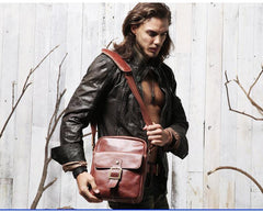 Brown Leather Mens Small Vertical Side Bag Messenger Bags Brown Casual Bicycle Bags for Men - iwalletsmen