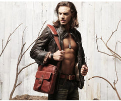Brown Leather Mens Small Vertical Side Bag Messenger Bags Brown Casual Bicycle Bags for Men - iwalletsmen