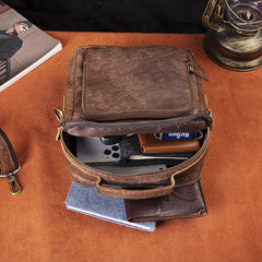 Brown Cool Leather Small Vertical Side Bag Briefcase Messenger Bag Brown Handbag Shoulder Bag For Men - iwalletsmen