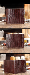 Brown Crocodile Pattern Leather Mens  billfold Wallet Bifold Small Wallet For Men - iwalletsmen