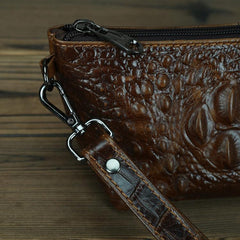 Brown Crocodile Pattern Mens Leather Zipper Clutch Wristlet Purse Bag Clutch Bags Phone Bag For Men - iwalletsmen