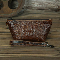 Brown Crocodile Pattern Mens Leather Zipper Clutch Wristlet Purse Bag Clutch Bags Phone Bag For Men - iwalletsmen