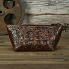 Brown Crocodile Pattern Mens Leather Zipper Clutch Wristlet Purse Bag Clutch Bags Phone Bag For Men - iwalletsmen