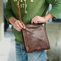 Casual Coffee Leather Men Vertical Side Bag Green Small Messenger Bag Camouflage Courier Bag For Men - iwalletsmen