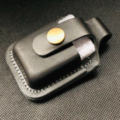 Black Handmade Leather Mens Cap Fish Zippo Lighter Holders Lighter Case For Men - iwalletsmen