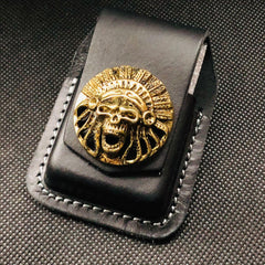 Black Handmade Leather Mens Cap Fish Zippo Lighter Holders Lighter Case For Men - iwalletsmen