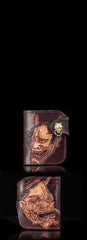 Brown Handmade Tooled Hannya Leather Mens Small Bifold Biker Wallet billfold Wallet For Men - iwalletsmen