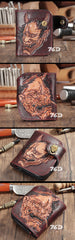 Brown Handmade Tooled Hannya Leather Mens Small Bifold Biker Wallet billfold Wallet For Men - iwalletsmen