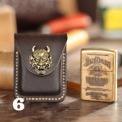 Brown Handmade Leather Mens Zippo Lighter Case With Belt Loop Coffee Zippo Standard Lighter Holders Steel Clip For Men - iwalletsmen