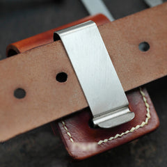 Brown Handmade Leather Mens Zippo Lighter Case With Belt Loop Coffee Zippo Standard Lighter Holders Steel Clip For Men - iwalletsmen
