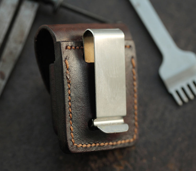 Leather Lighter Case with Metal Clip - LOSHARHER Durable and Classy Holder  for Your Beloved Zippo Lighter (Brown, A-Metal Clip)