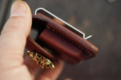 Brown Handmade Leather Mens Zippo Lighter Case With Belt Loop Coffee Zippo Standard Lighter Holders Steel Clip For Men - iwalletsmen