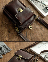 Brown LEATHER MEN Belt Pouch Phone Belt Bag Waist BAG Mini Phone Side Bag FOR MEN