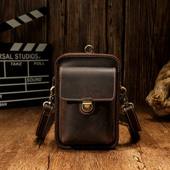 Brown LEATHER MEN Belt Pouch Phone Belt Bag Waist BAG Mini Phone Side Bag FOR MEN