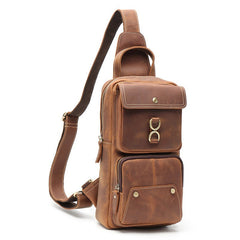 Best Coffee LEATHER MENS Sling Bag Vintage One Shoulder Backpack Top Chest Bag For Men