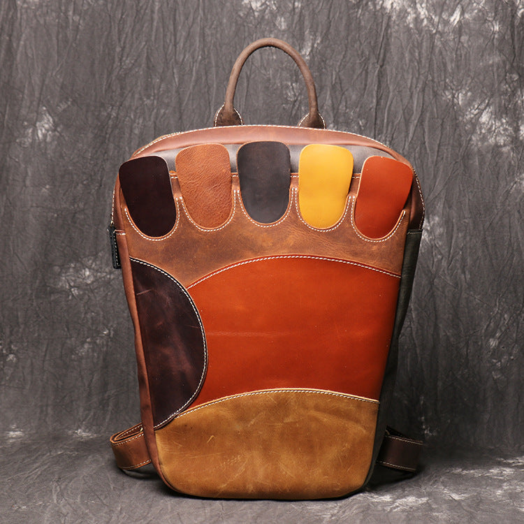 Brown Leather Bigfoot Backpack unique Bigfoot Travel Backpack School Backpack For Men