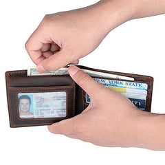 Black Leather Billfold Wallet for Men Black Bifold Wallet Coffee Leather Small Wallet For Men - iwalletsmen