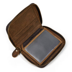 Brown Zip Leather Billfold Wallet for Men Bifold Wallet Vertical Zip Leather Small Wallet For Men - iwalletsmen