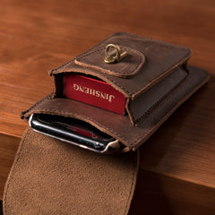Brown Leather Cell Phone Holster Mens Belt Pouch Leather Waist Bag BELT BAG With Belt Clip For Men
