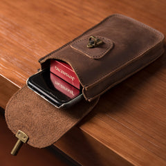 Brown Leather Cell Phone Holster Mens Belt Pouch Leather Waist Bag BELT BAG With Belt Clip For Men