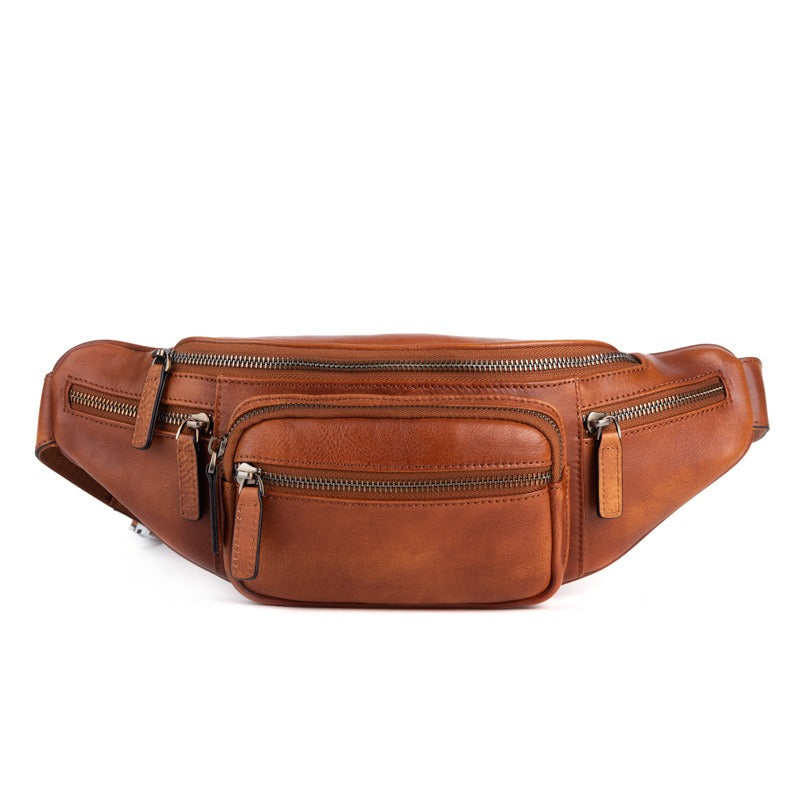 Brown Leather Compact Fanny Packs Waist Bags Mens Sling Packs Bum Bags for Men