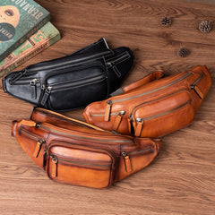 Brown Leather Compact Fanny Packs Waist Bags Mens Sling Packs Bum Bags for Men