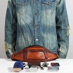 Compact Leather Fanny Packs Waist Bags Mens Sling Packs Bum Bags for Men