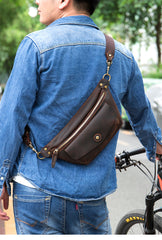 Brown Leather Fanny Pack Men's Best Chest Bag Best Hip Pack Waist Bag For Men