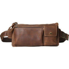 Brown Leather Fanny Pack Men's Brown Chest Bag Hip Pack Waist Bag For Men