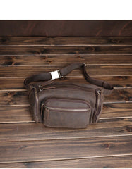 Coffee Leather Fanny Packs Large Waist Bags Mens Hip Packs Sling Bags Sling Pack for Men