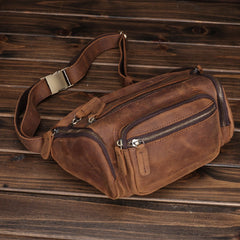 Brown Leather Fanny Packs Large Waist Bags Mens Hip Packs Sling Bags Sling Pack for Men
