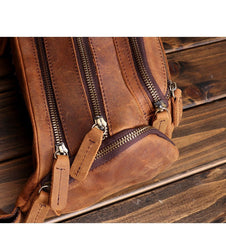 Coffee Leather Fanny Packs Large Waist Bags Mens Hip Packs Sling Bags Sling Pack for Men