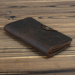 Coffee Leather Long Wallet for Men Trifold Long Wallet Leather Multi-Cards Wallet For Men - iwalletsmen