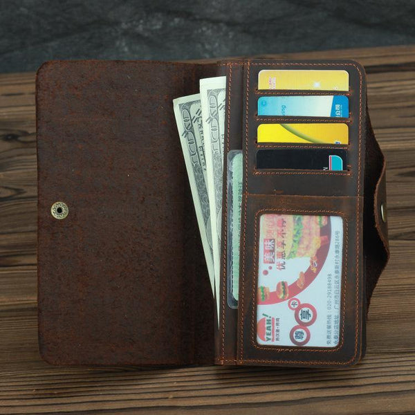 Coffee Leather Long Wallet for Men Trifold Long Wallet Leather Multi-Cards Wallet For Men - iwalletsmen