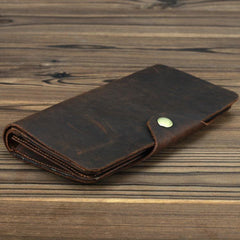 Coffee Leather Long Wallet for Men Trifold Long Wallet Leather Multi-Cards Wallet For Men - iwalletsmen
