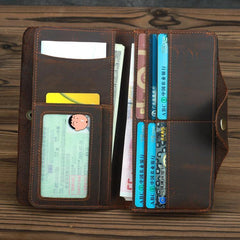 Coffee Leather Long Wallet for Men Trifold Long Wallet Leather Multi-Cards Wallet For Men - iwalletsmen
