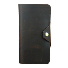 Coffee Leather Long Wallet for Men Trifold Long Wallet Leather Multi-Cards Wallet For Men - iwalletsmen