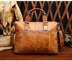 Vintage Brown Leather Men 15.6 inches Briefcase Handbag Brown Laptop Handbag Business Bag For Men - iwalletsmen