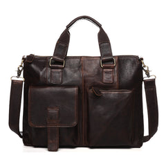 Vintage Brown Leather Men 15.6 inches Briefcase Handbag Brown Laptop Handbag Business Bag For Men - iwalletsmen