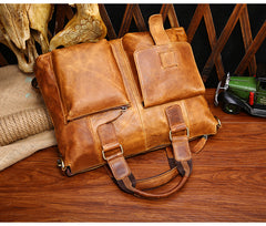 Vintage Brown Leather Men 15.6 inches Briefcase Handbag Brown Laptop Handbag Business Bag For Men - iwalletsmen