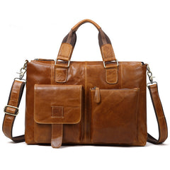 Vintage Brown Leather Men 15.6 inches Briefcase Handbag Brown Laptop Handbag Business Bag For Men - iwalletsmen