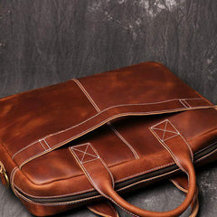 Brown Leather Men 14 inches Vintage Briefcase Handbag Dark Coffee Laptop Handbag Side Bag For Men - iwalletsmen