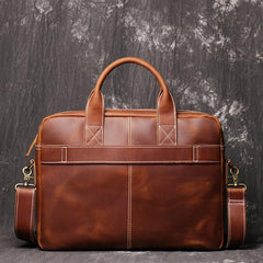 Brown Leather Men 14 inches Vintage Briefcase Handbag Dark Coffee Laptop Handbag Side Bag For Men - iwalletsmen