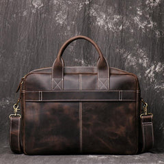 Brown Leather Men 14 inches Vintage Briefcase Handbag Dark Coffee Laptop Handbag Side Bag For Men - iwalletsmen