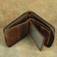 Brown Leather Men Billfold Wallet Leather Black Vertical Bifold Wallet with Coin Pockets For Men - iwalletsmen
