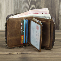 Brown Leather Men Billfold Wallet Leather Black Vertical Bifold Wallet with Coin Pockets For Men - iwalletsmen